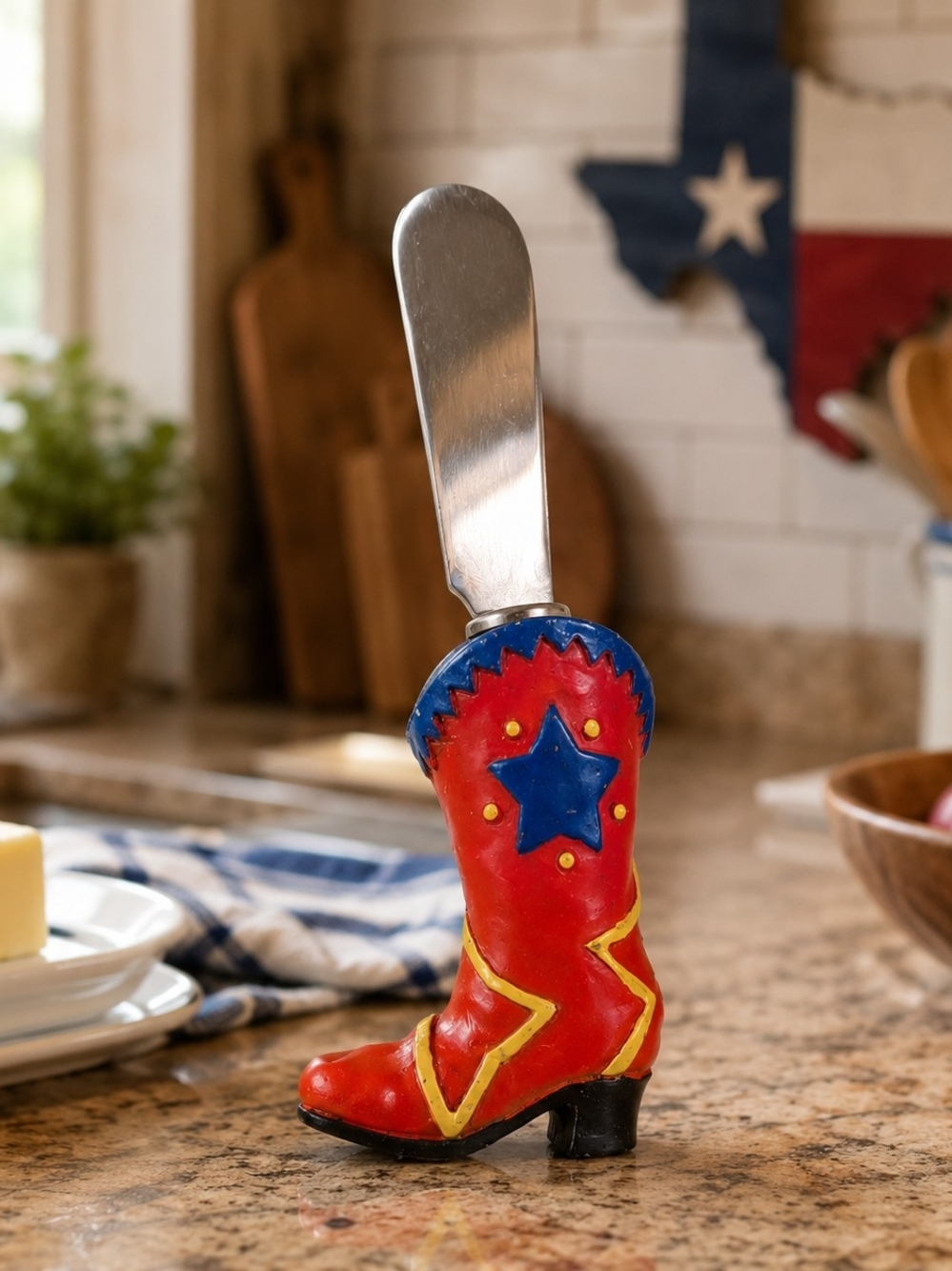 Boston Warehouse Cowboy Boot Spreader Knife - Red Blue Yellow Accent